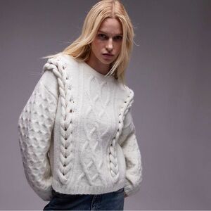 Topshop Cozy White Cable Knit Sweater